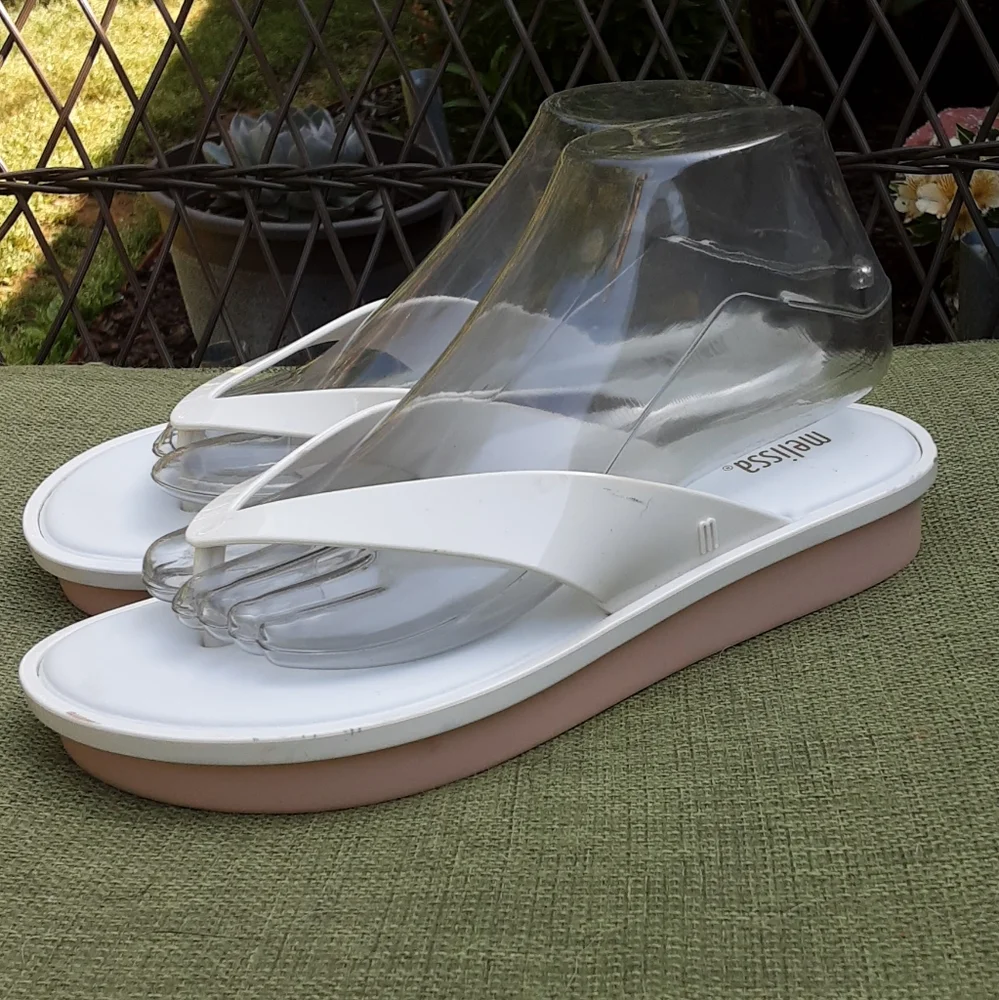 Melissa White and Pink Platform Thong Sandal Size 8.